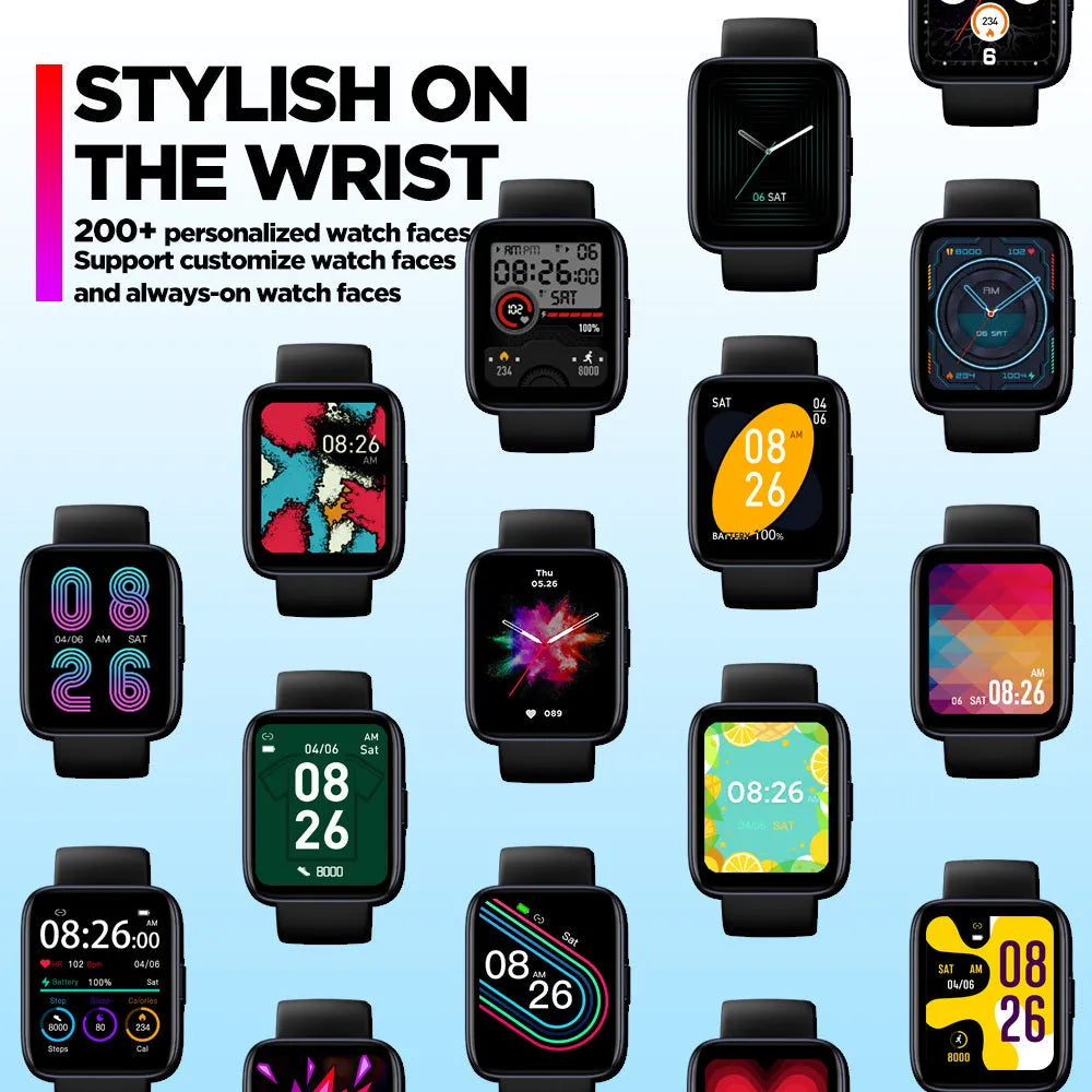 Black GPS sports smart watch with rubber strap showing health monitoring display