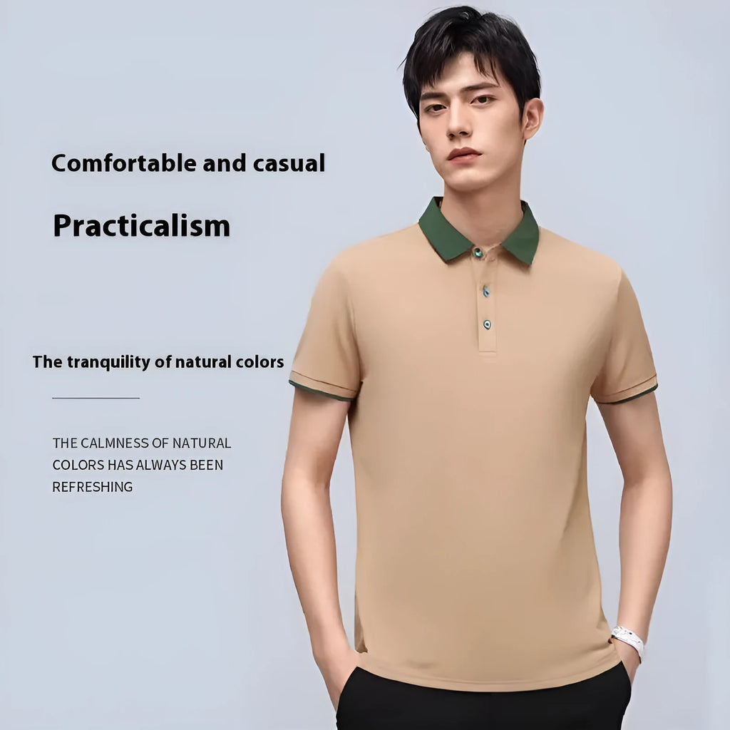 Contrast colour lapels short sleeve polo shirt in cotton blend, available in ten colours and sizes S to 6XL