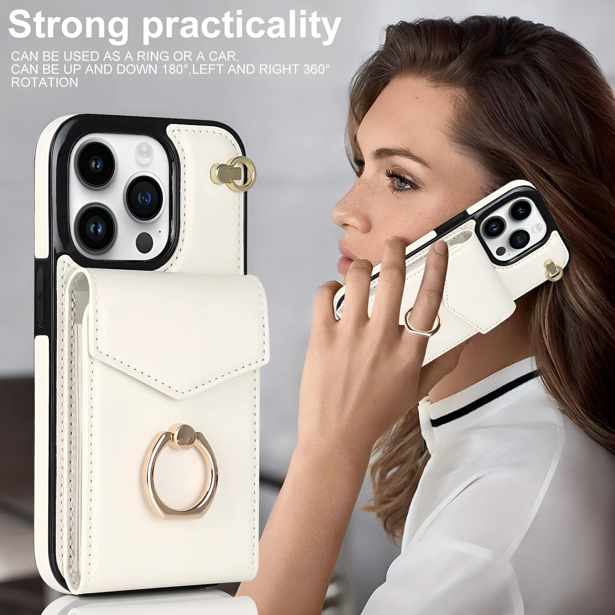 Handmade PU leather wallet phone case with card slot and kickstand in Black for Apple iPhone