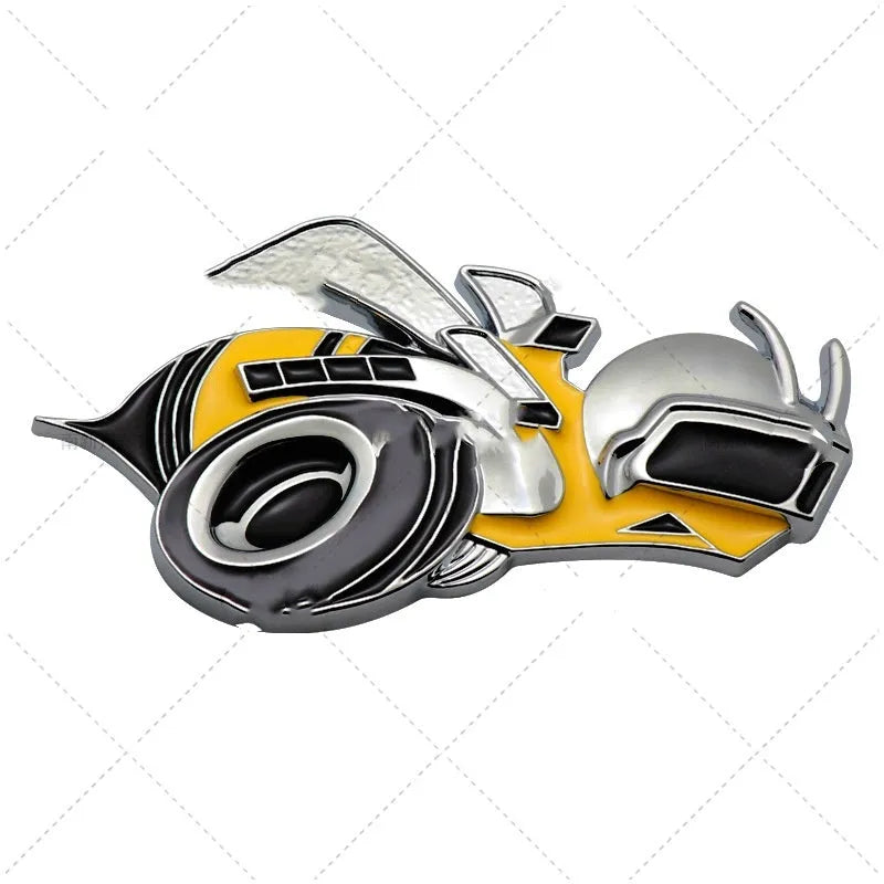Big Bee zinc alloy car bumper sticker pair in large 11.2 by 6.2 cm size on a vehicle.