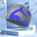 Silicone swimming cap with waterproof ear protectors featuring whale tail pattern in multiple colour options