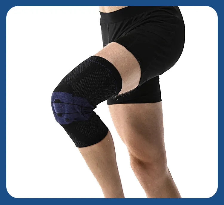 Black and blue basketball knee pads made from nylon and spandex for adult sports protection