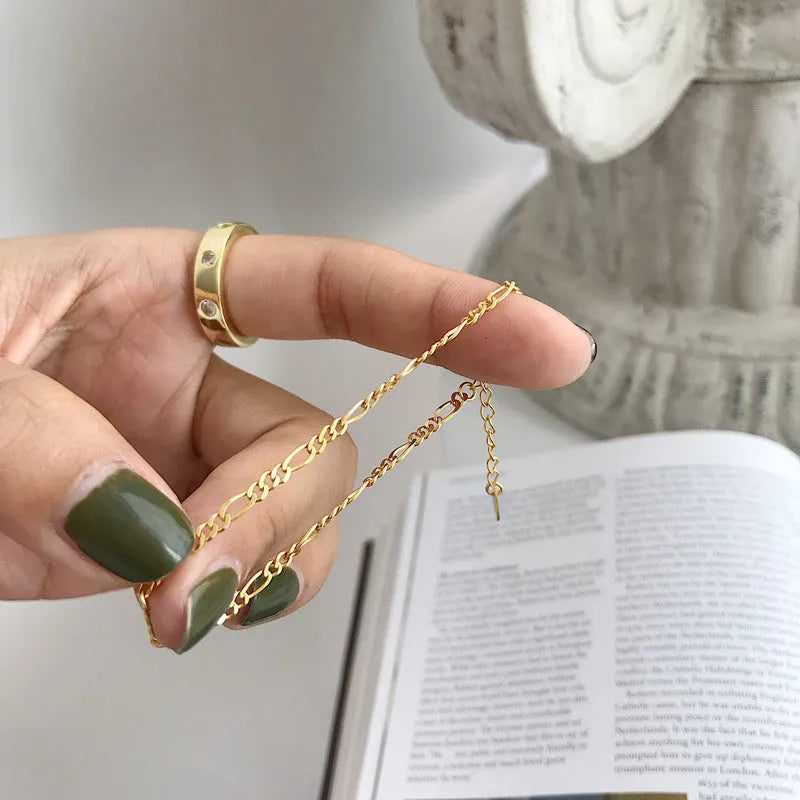 Gold electroplated 925 silver chain bracelet for women with geometric shape, ins style hand jewellery