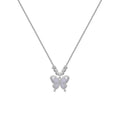Close-up of a women's silver butterfly necklace with opal stones on an adjustable 41-50cm chain.