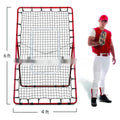 Red portable baseball training net with 4x6ft catching area and metal adjustable frame