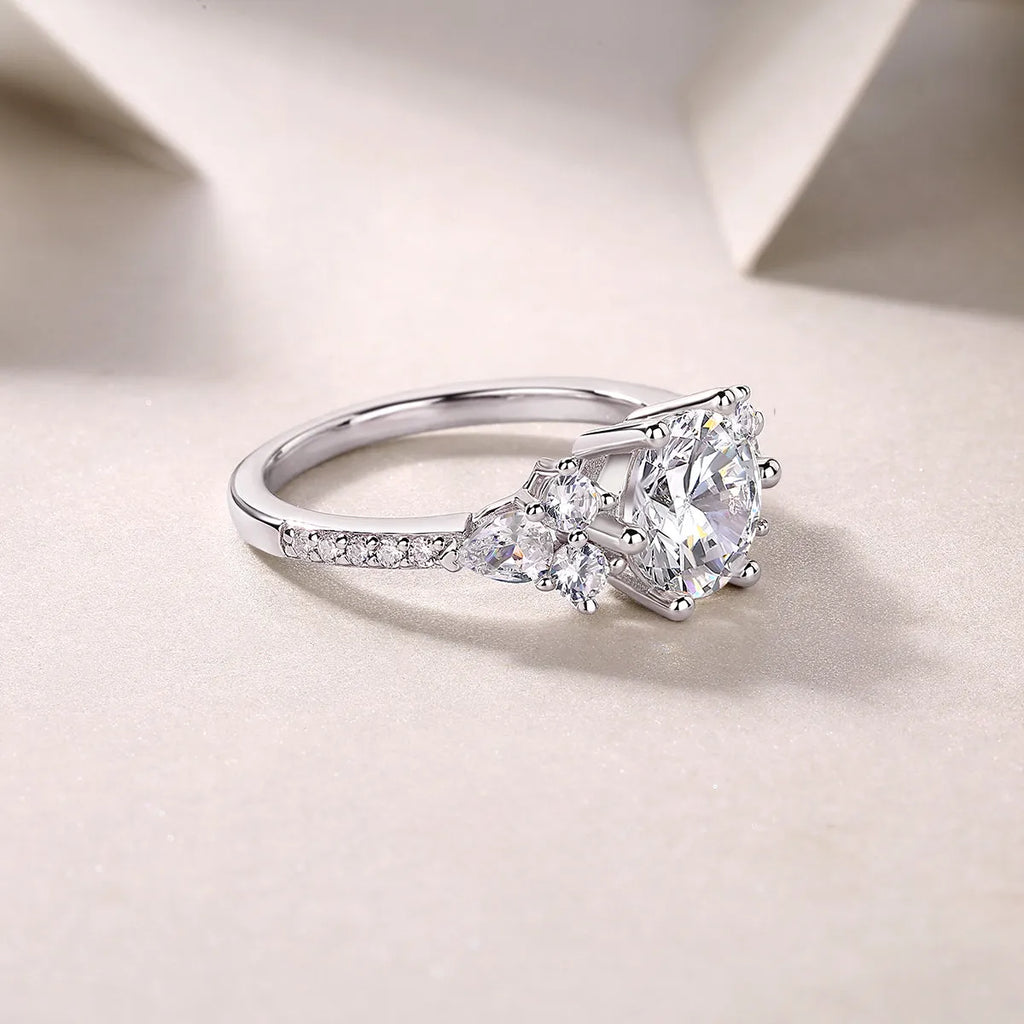 2-carat moissanite wedding ring set S925 silver platinum-plated band on white background with gift box and GRA certificate