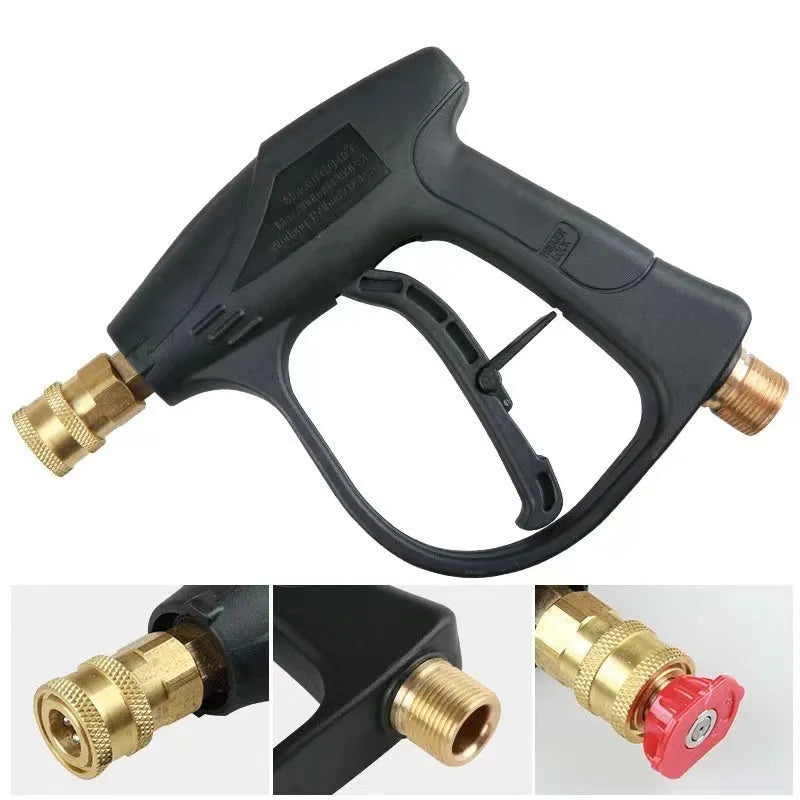 17cm high-pressure washer gun with G3 quick-connect, aluminium valve core, and 5-colour nozzle set