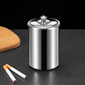 Stainless steel fly ash ashtray with cover measuring 7.5 by 9.5 centimetres