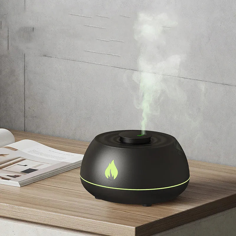 Black 130ml flame humidifier aromatherapy diffuser with 7 colour lights and USB power