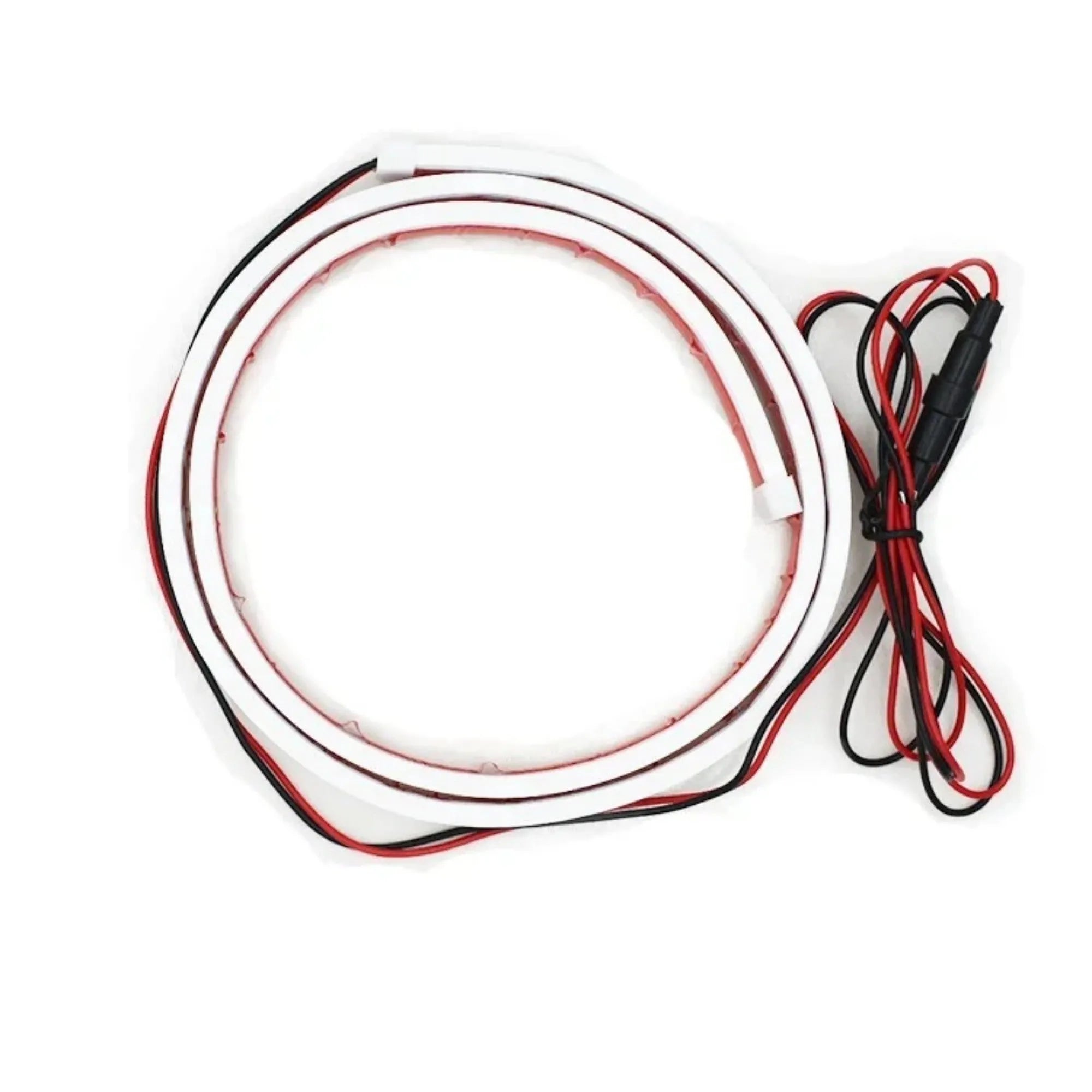 Flexible silicone LED strip daytime running lights for cars in white, ice blue, and red colours.