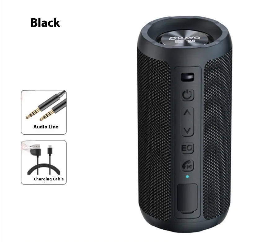 Bluetooth speaker home portable with subwoofer, 3600mAh battery, and waterproof nylon silicone shell in black standard edition