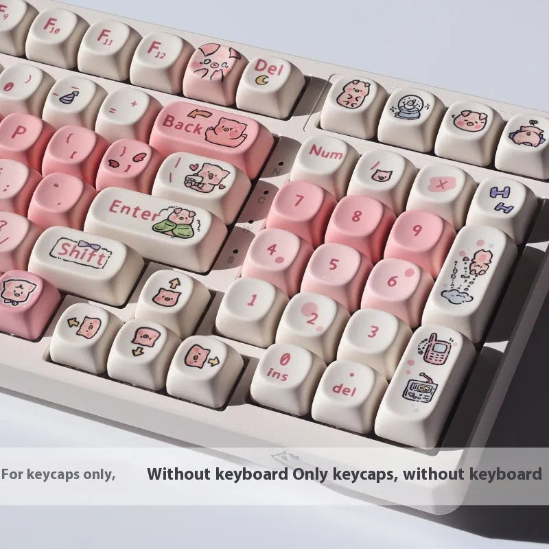 Close-up of a pink Fragrant Pig design on a white PBT plastic keycap for mechanical keyboards.