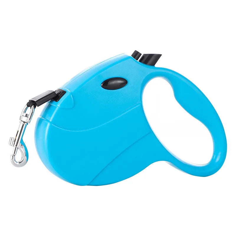 Automatic telescopic traction rope for pets in ABS, 140x168mm, with lock button and retractable cord, ten colours available