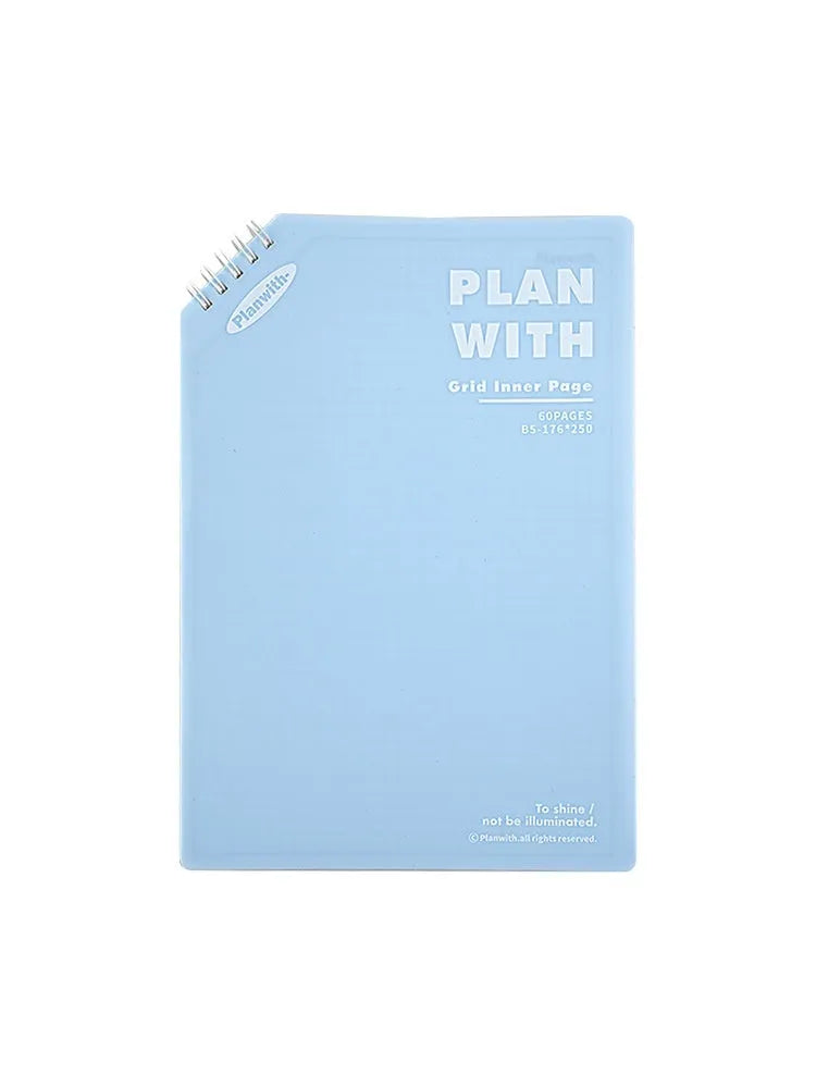 Oblique angle artsy ins style student draft notebook in A5 or B5 size with white or plaid blue cover.