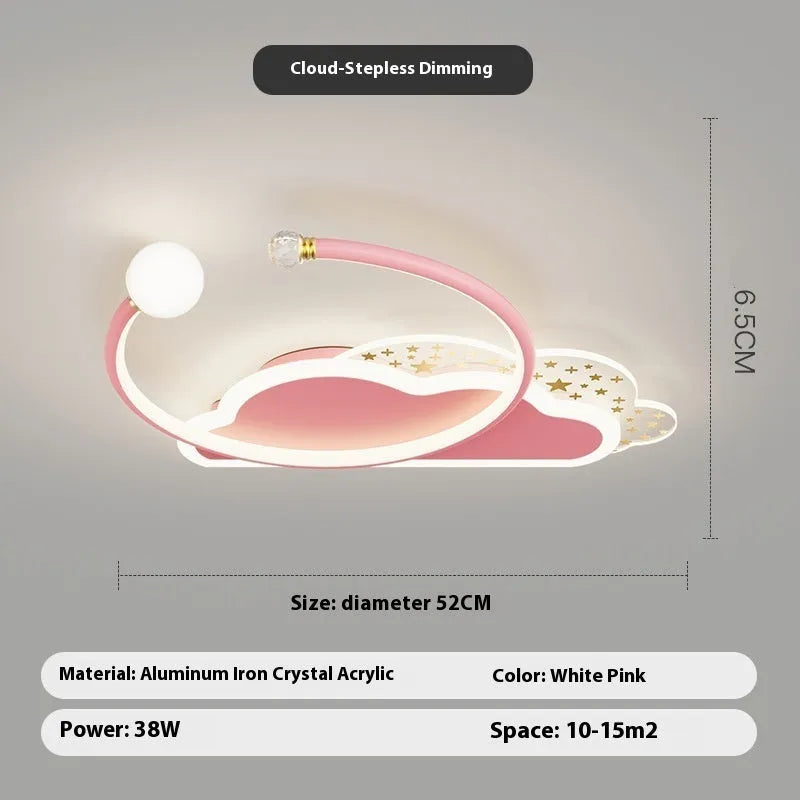 Children's moon and cloud themed ceiling lamp with colour changing lights and dimming function
