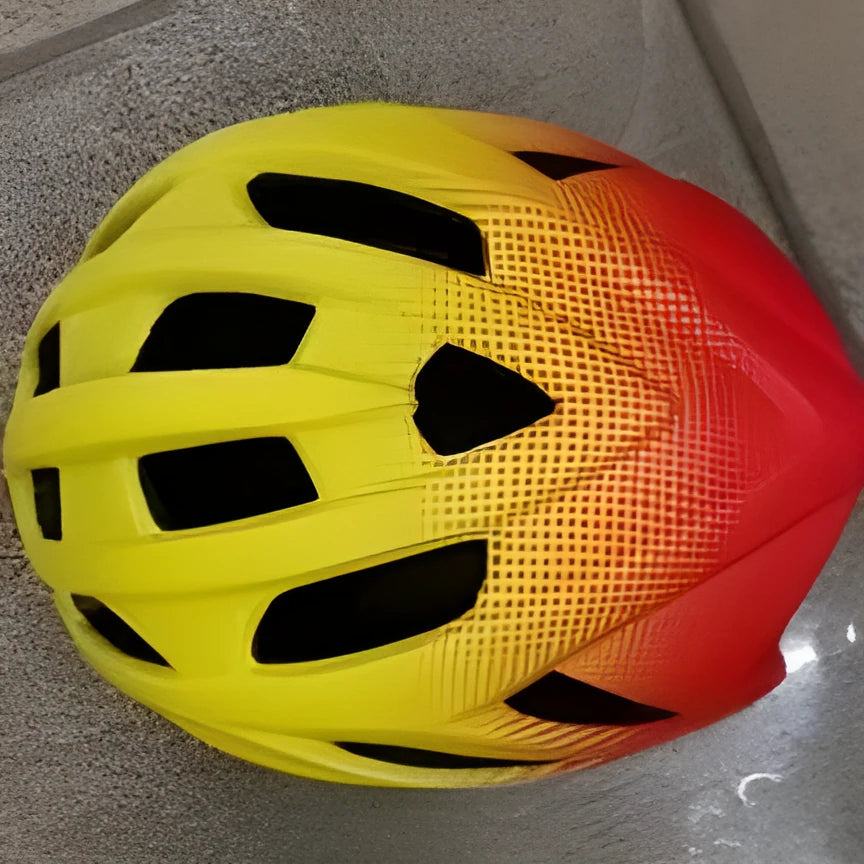 ZH*002 orange In-Mold cycling helmet for road and mountain biking, showing 16 ventilation holes.