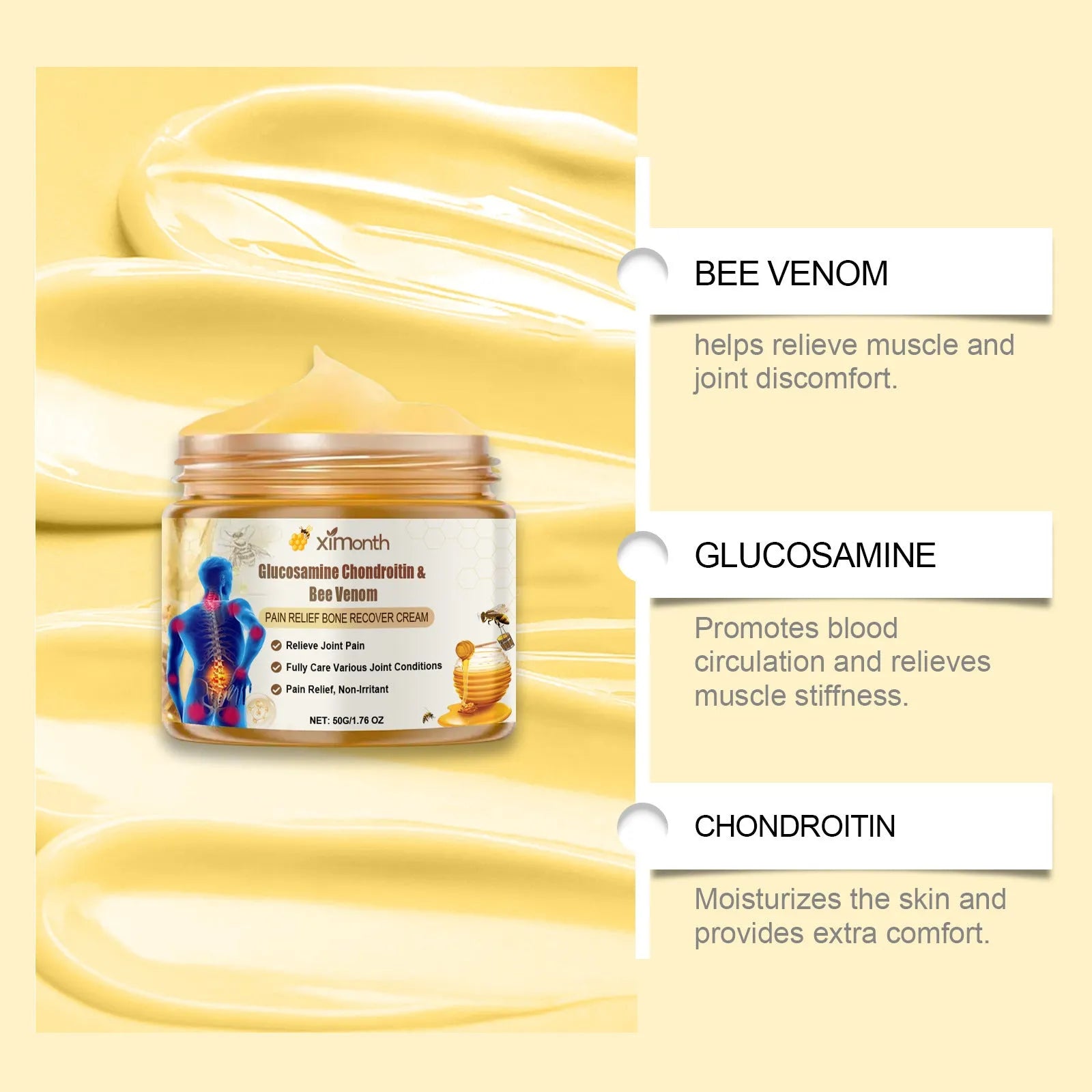50g tube of Relieve Frost joint and neck cream with bee venom and chondroitin ingredients