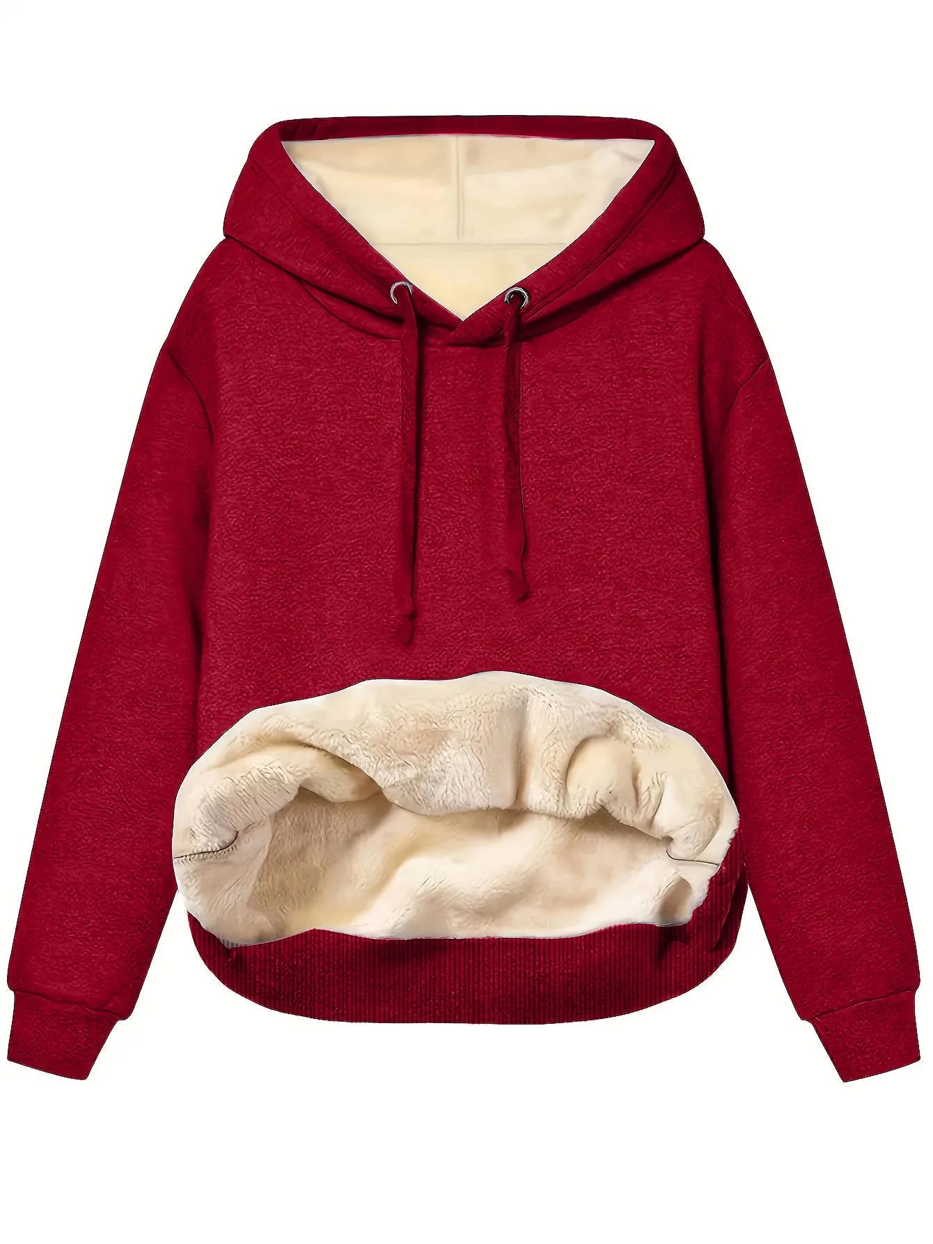 Women's loose fit hooded sweater in thick polyester fabric available in multiple colours.