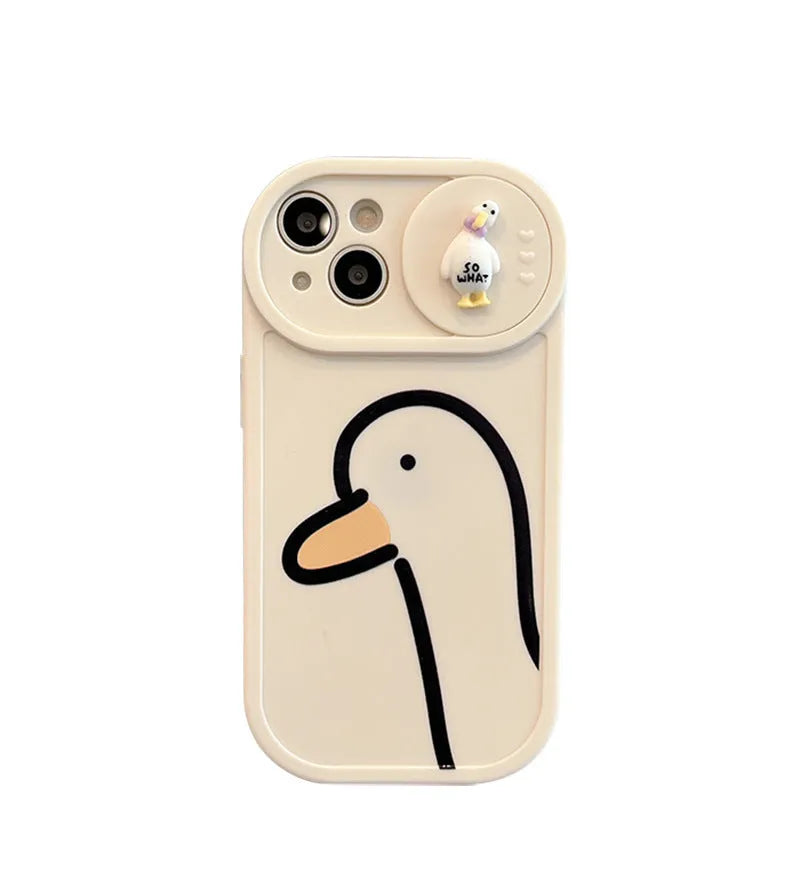 Duck pattern sliding window silicone phone case in white for iPhone models