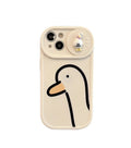 Duck pattern sliding window silicone phone case in white for iPhone models