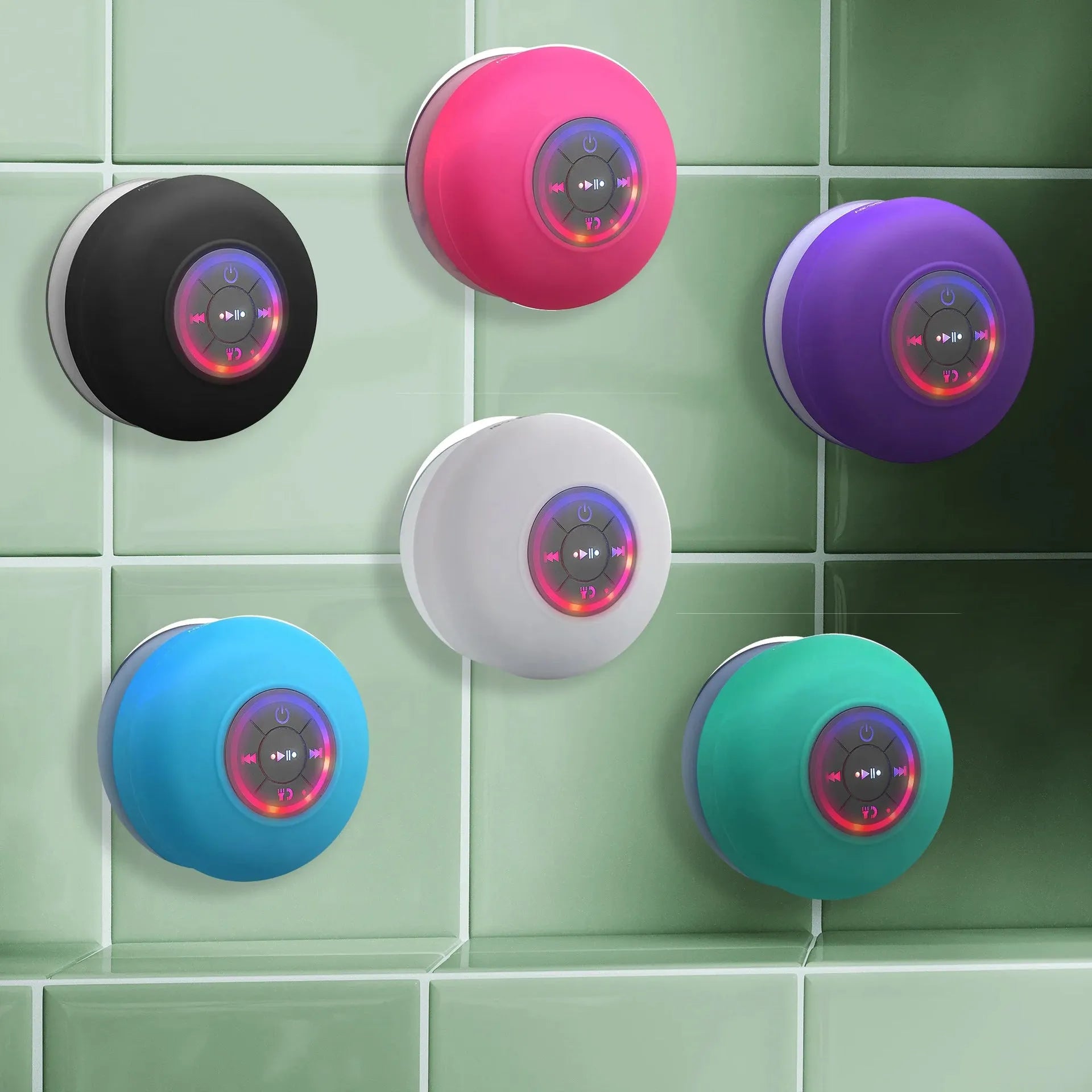 BTS07 large suction cup waterproof Bluetooth speaker with coloured lights, shown in black.
