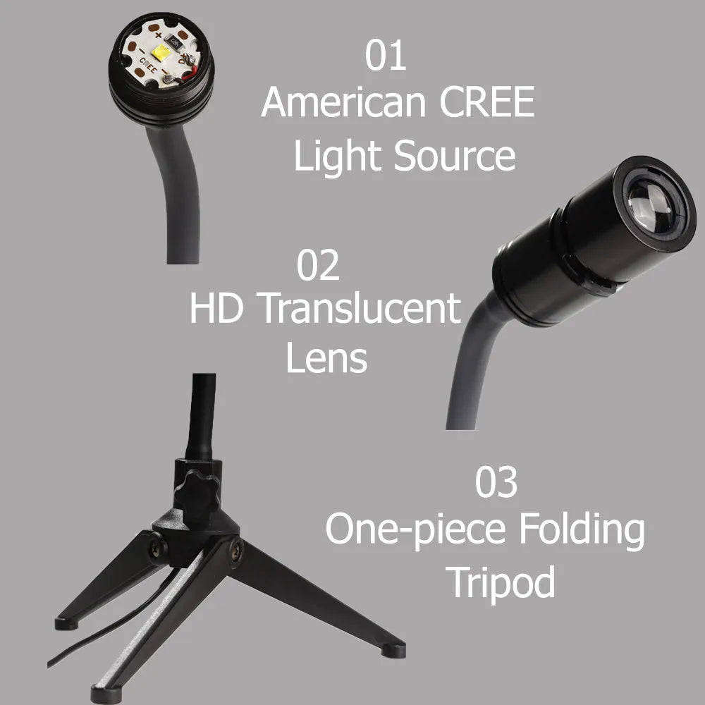 Adjustable Earth and Moon projection lamp with USB cable on a rotating hose bracket.