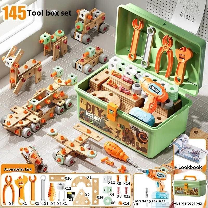 Children's plastic screw toy assembly set with colourful building blocks and storage box for boys aged 3-6