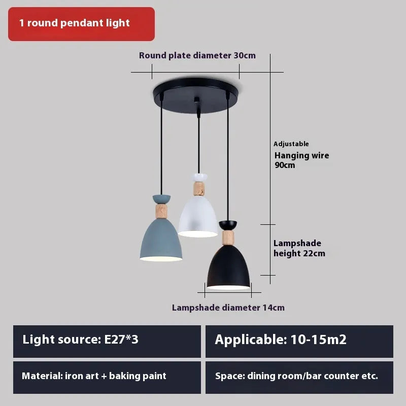 Modern three-head iron chandelier pendant light with adjustable colour for dining room and study