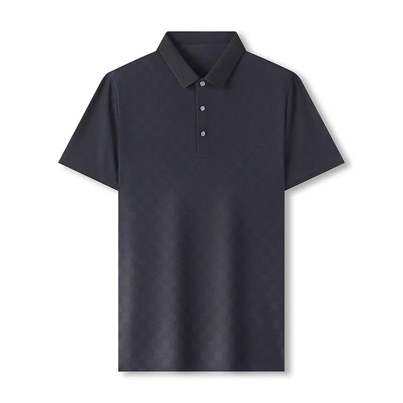 Rhombus pattern thin ice silk short sleeve T-shirt with a slit design, shown in black.