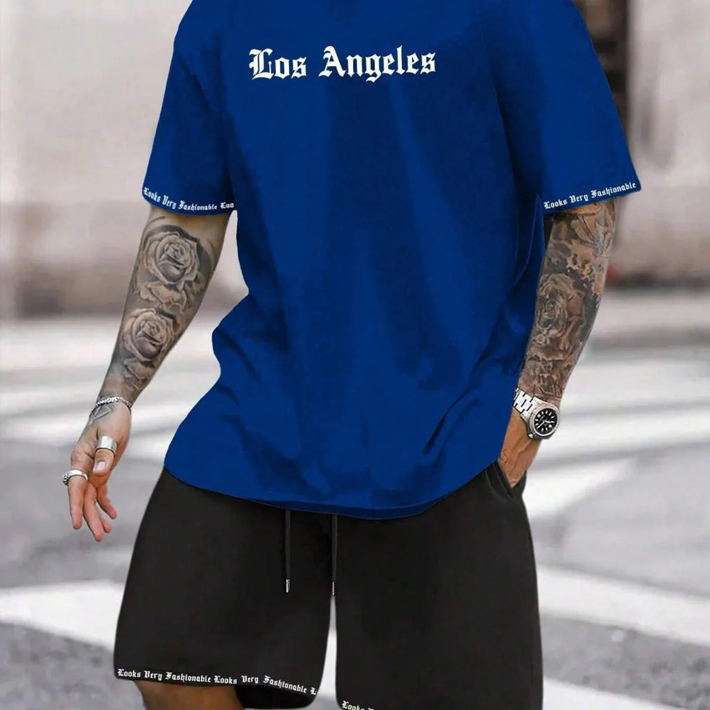 Man wearing a matching short-sleeved top and shorts from the quick-dry sports set.