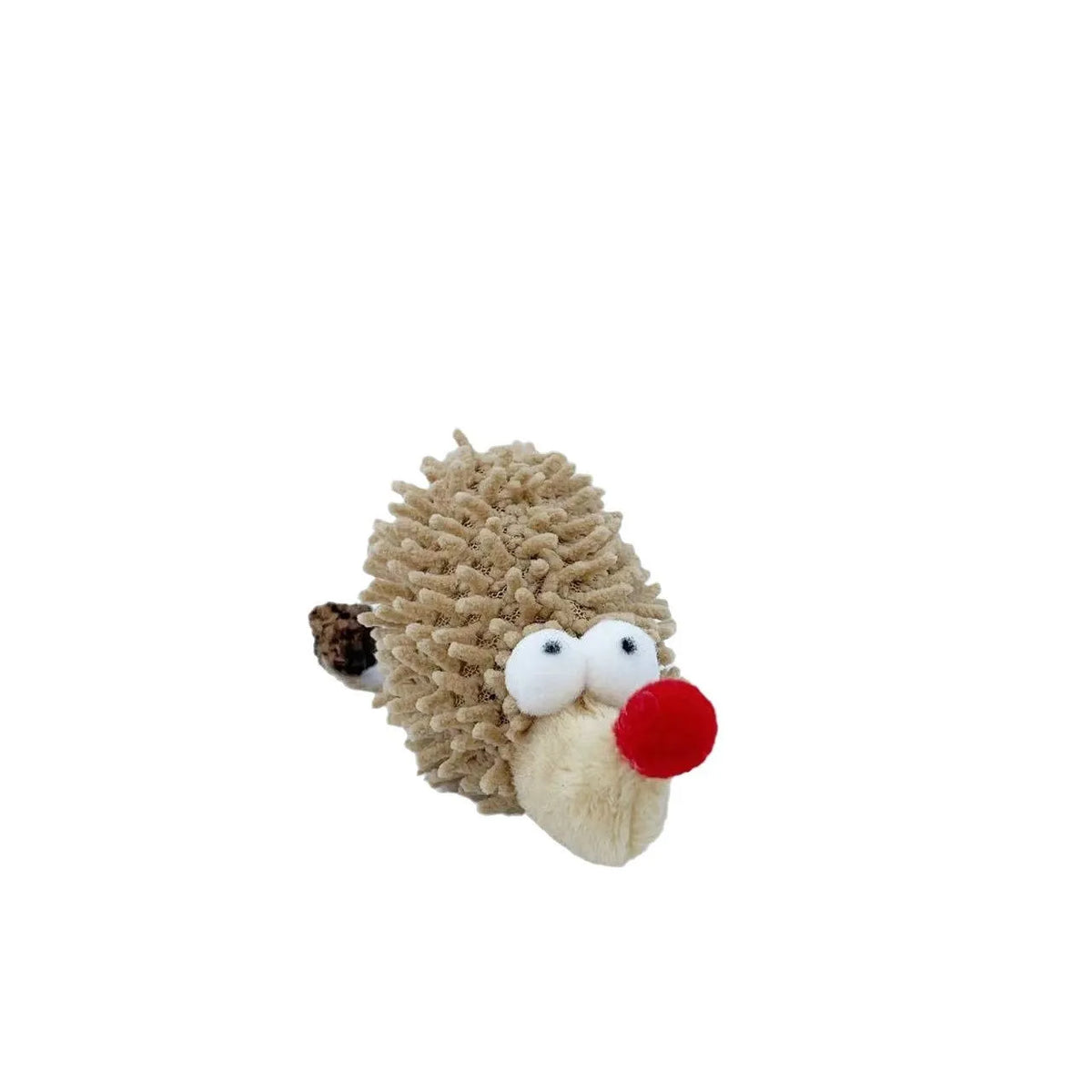 Khaki plush cartoon hedgehog cat toy made from chenille and stretch cotton with catnip and worm achene