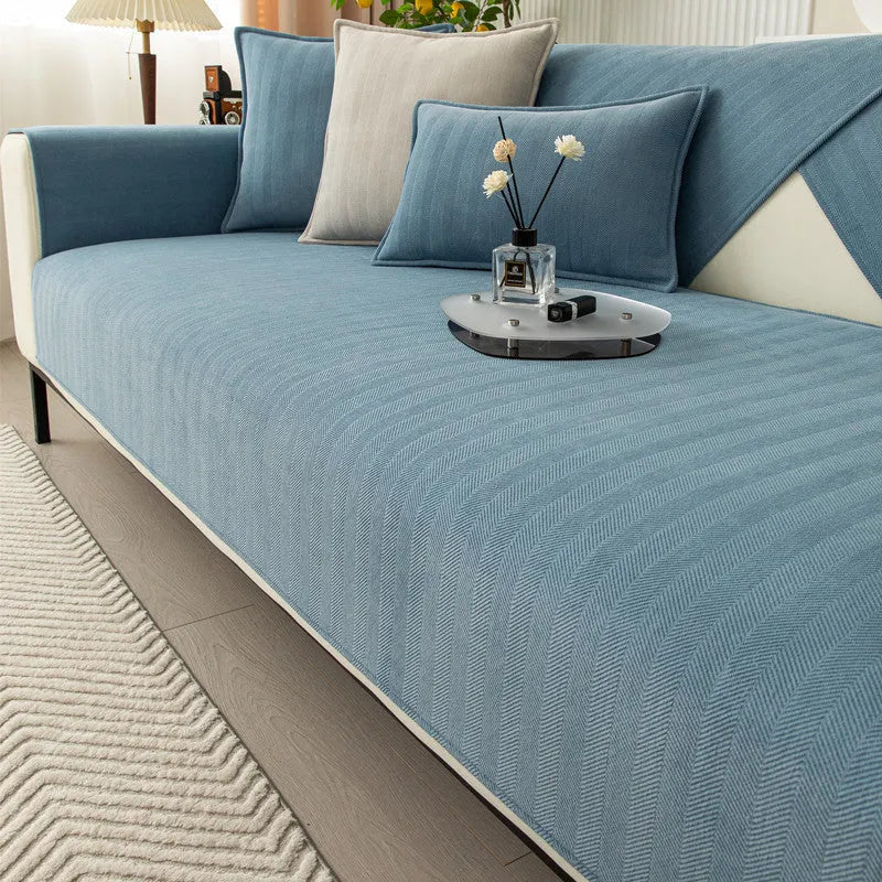 Thickened chenille sofa cover cloth towel in solid army green, beige, or haze blue, sizes 70x70cm to 110x240cm