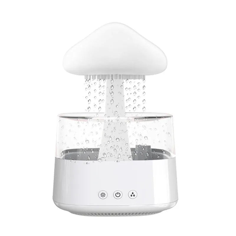 White raining cloud desk humidifier and essential oil diffuser with mushroom lamp night light