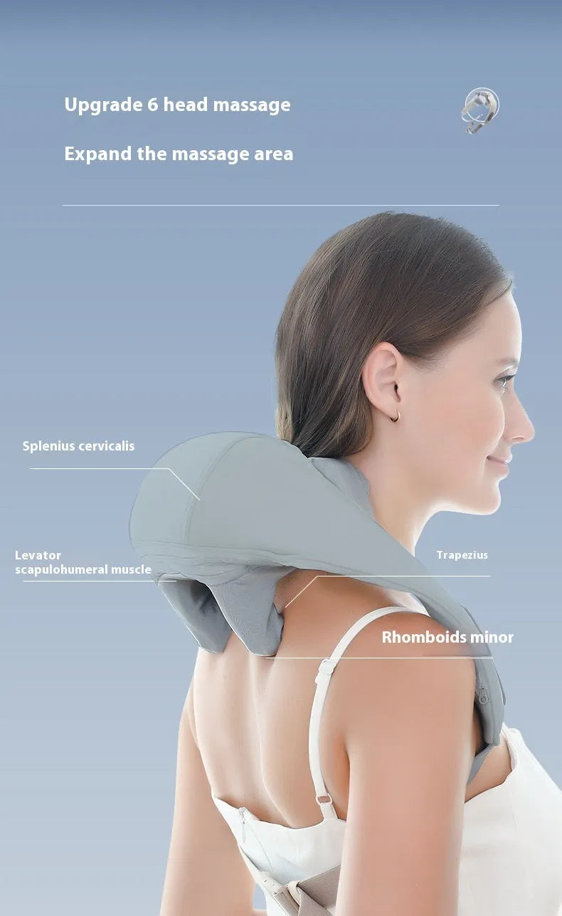 Grey elastic fabric USB rechargeable neck and back massager with infrared function.
