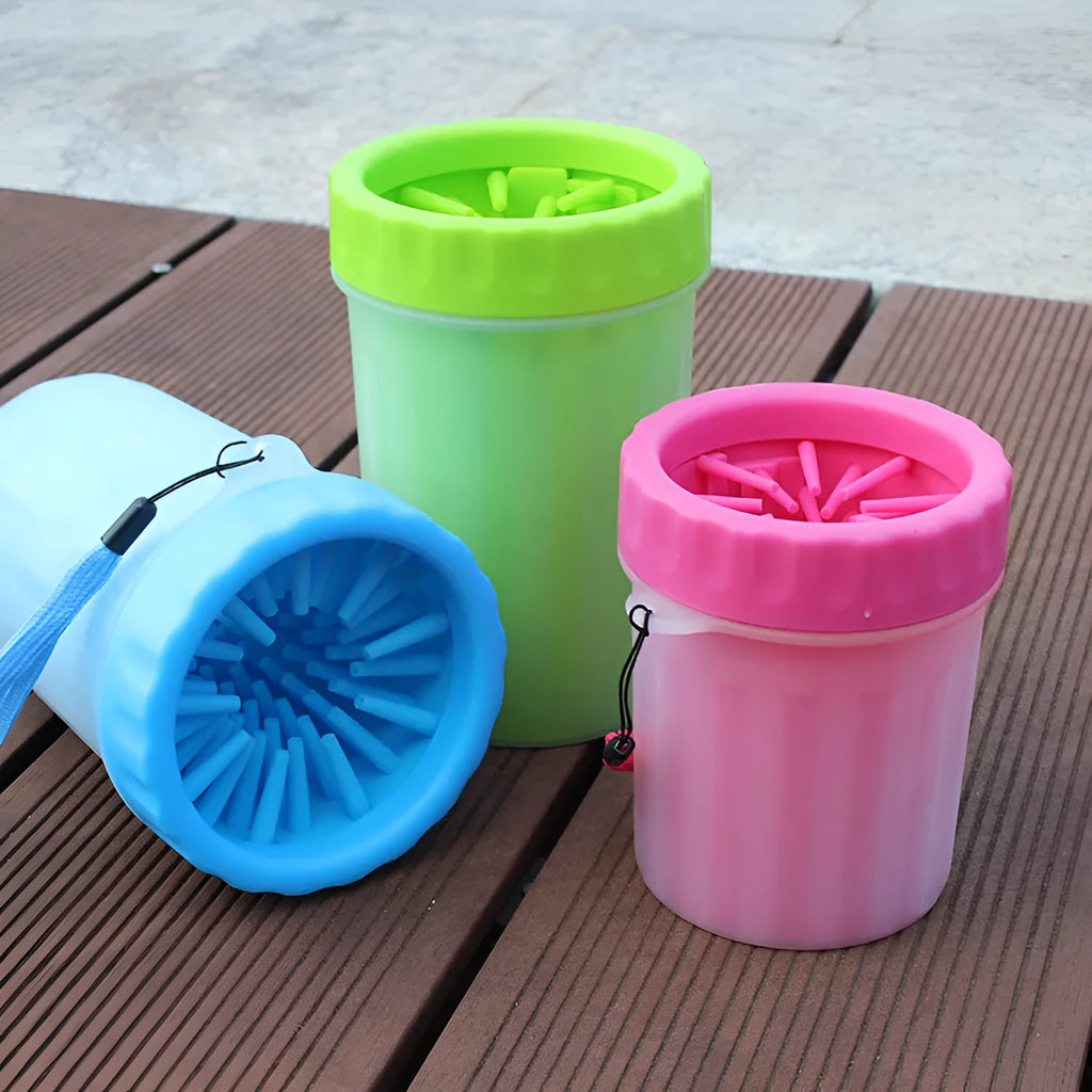 Blue silicone dog paw washing bucket with non-slip base for portable pet foot cleaning