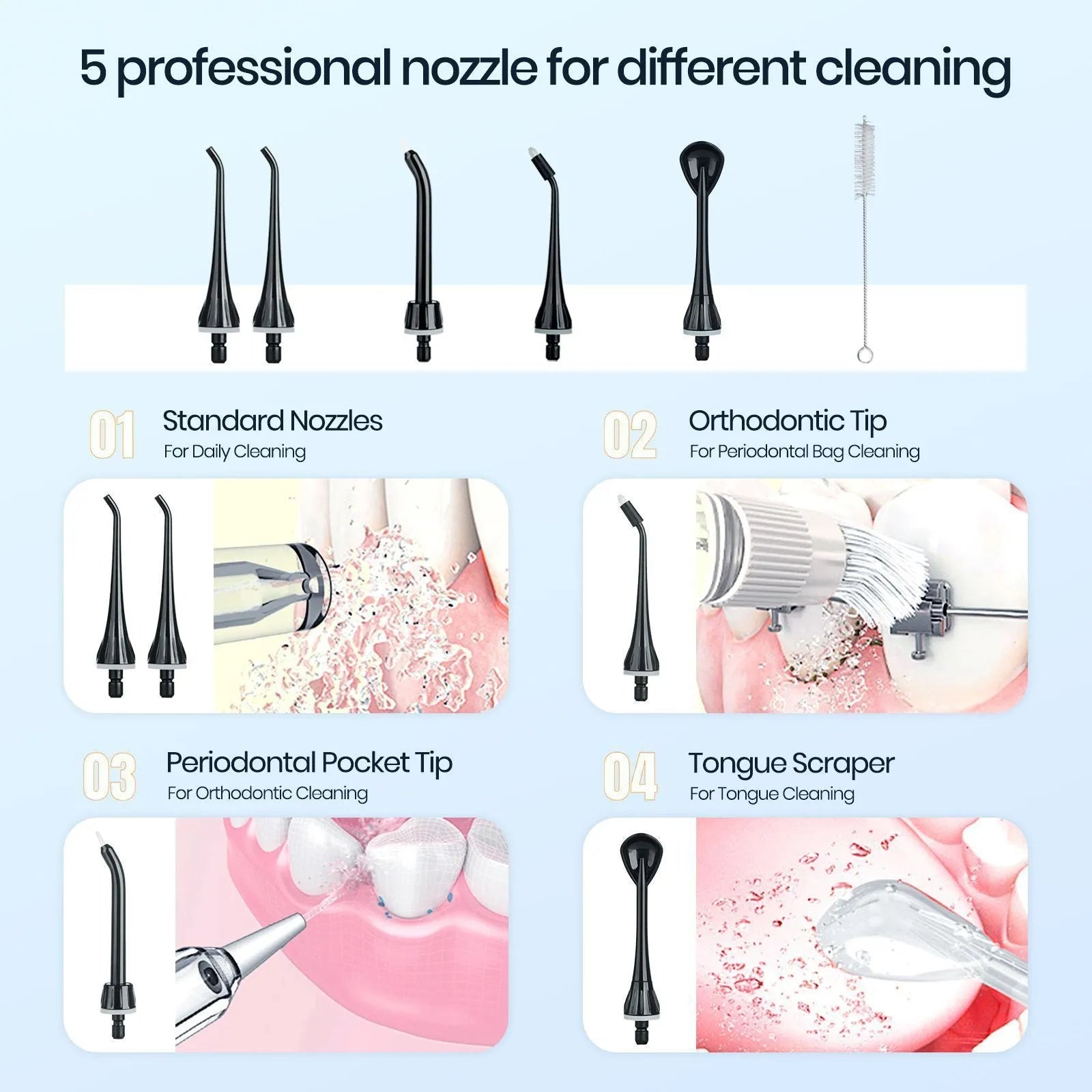 Black prooral portable oral irrigator electric water pick for adult home dental care with smart water toothpick function