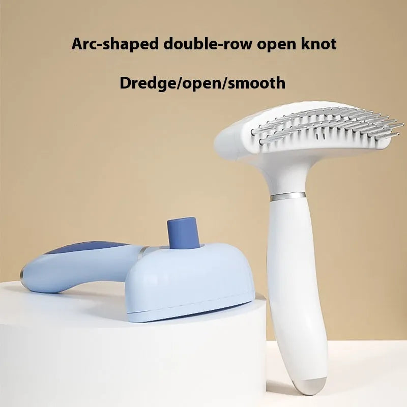 Stainless steel double row pet comb for dogs in azure light blue colour