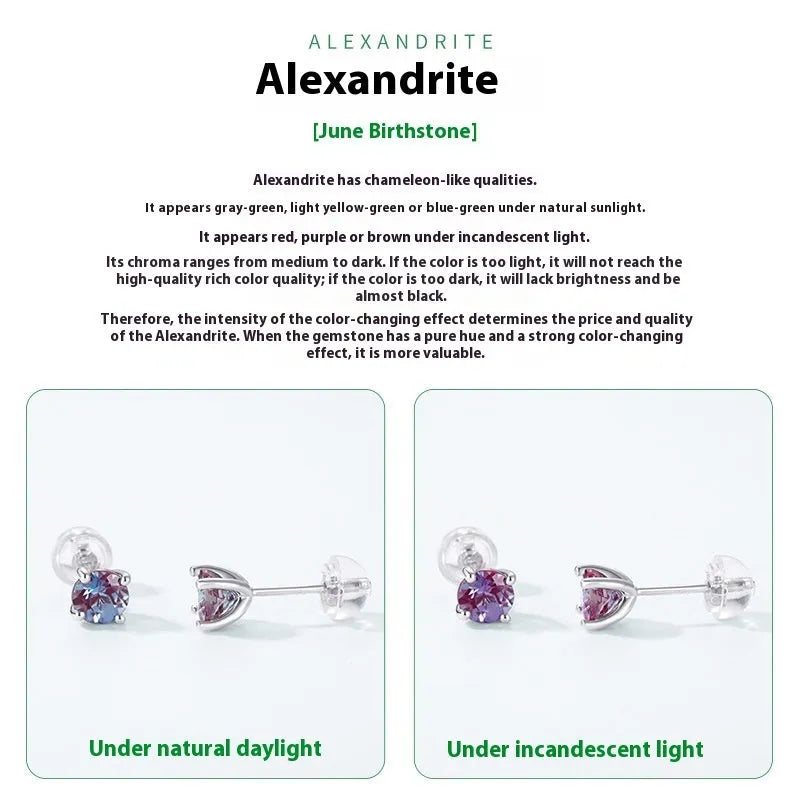 Simple geometric round ear studs with a cultivated Alexander stone in 925 silver.