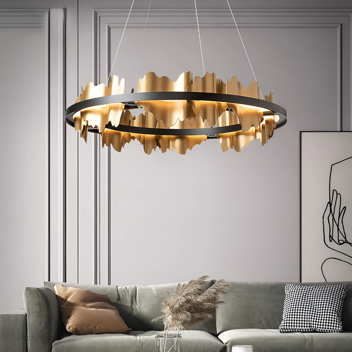 Postmodern Italian minimalist LED chandelier with organic glass shade in black (80x18cm size) for dining room