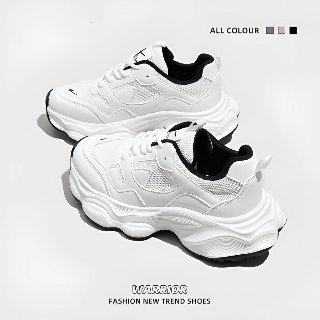 Women's breathable mesh white sneakers with flat heel, round toe, and lace-up closure