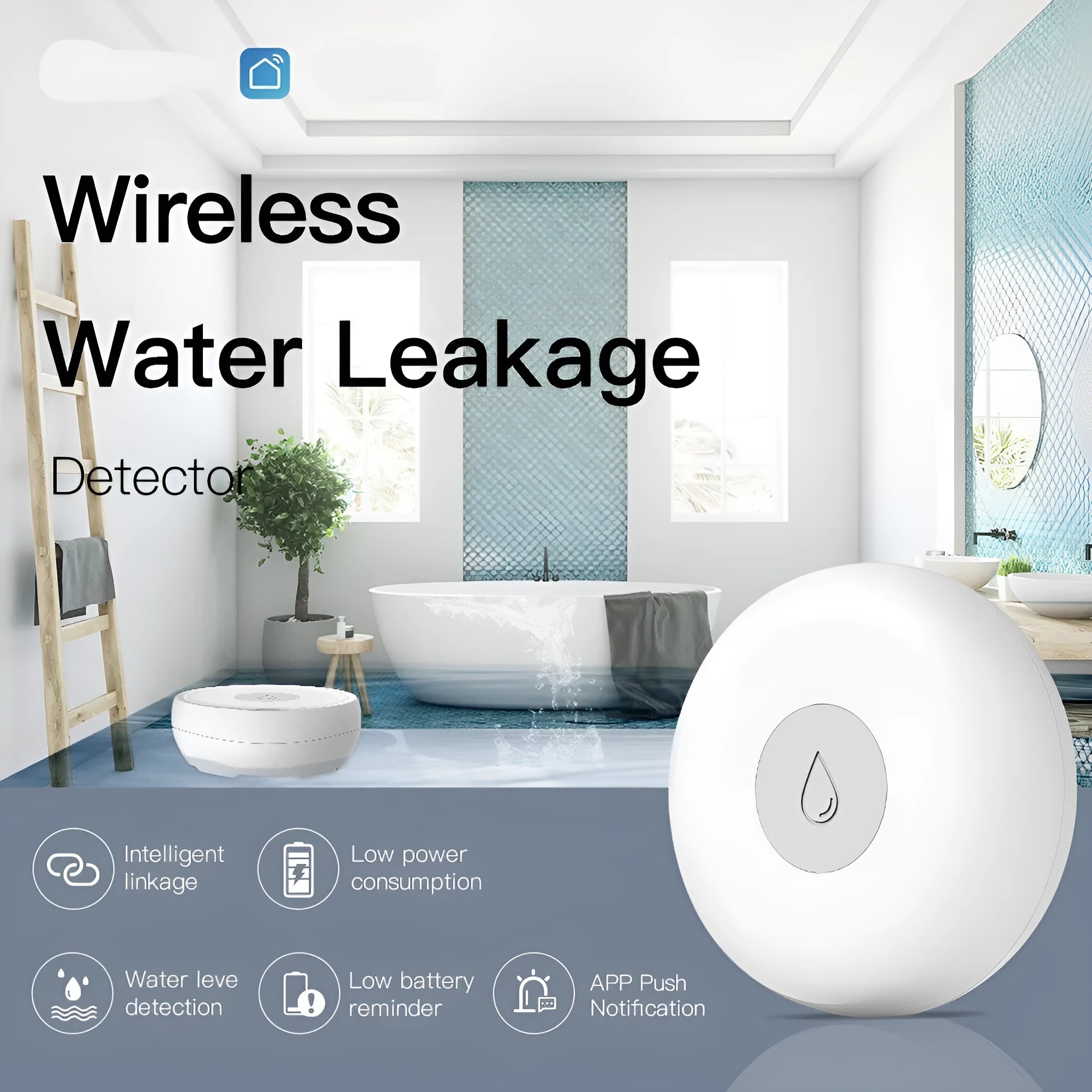 Doodle Smart wireless water leakage detection alarm sensor for home use.