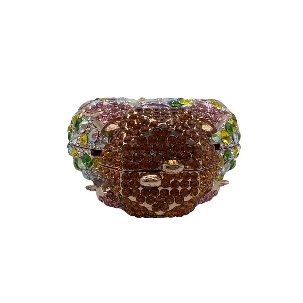 Hard alloy women's clutch bag with full diamond design in golden AB colour