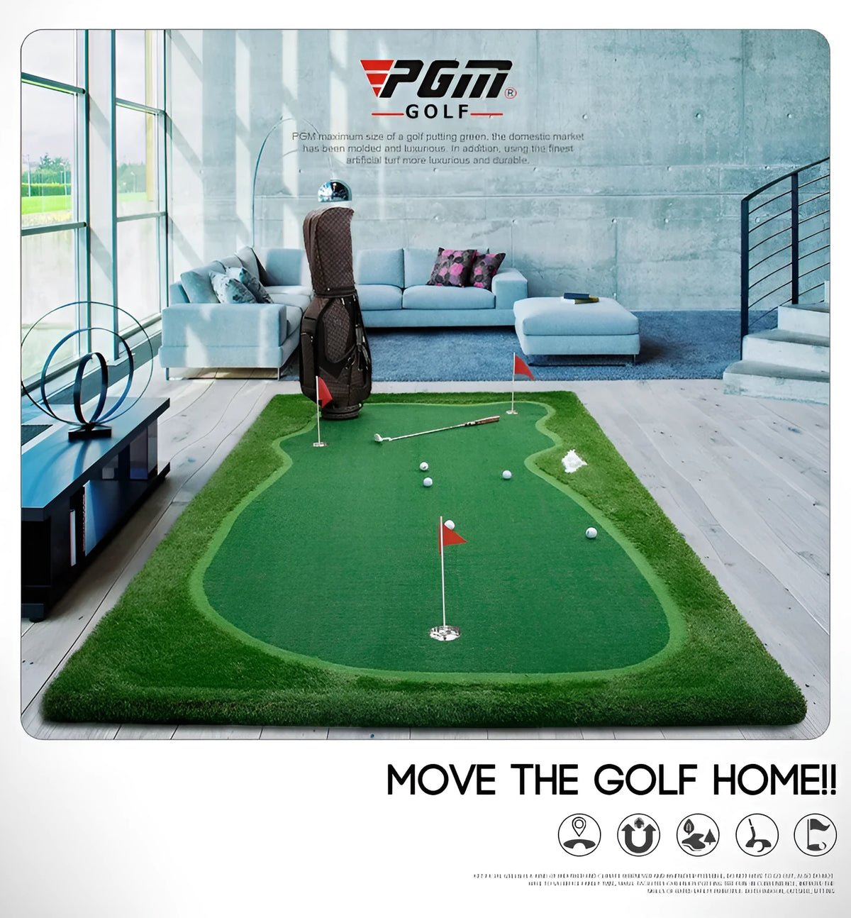 Green artificial turf golf putting mat, 1.5m x 3m indoor practice blanket for golf and ball games