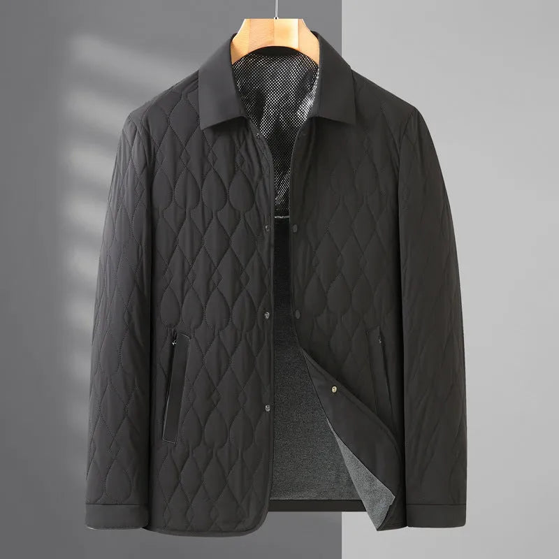 Men's lightweight diamond lattice shirt jacket in black, grey green or navy blue, regular fit, L to 4XL