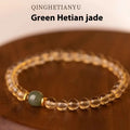 Rutilated quartz bracelet with Brazilian quartz beads in green or white colour options