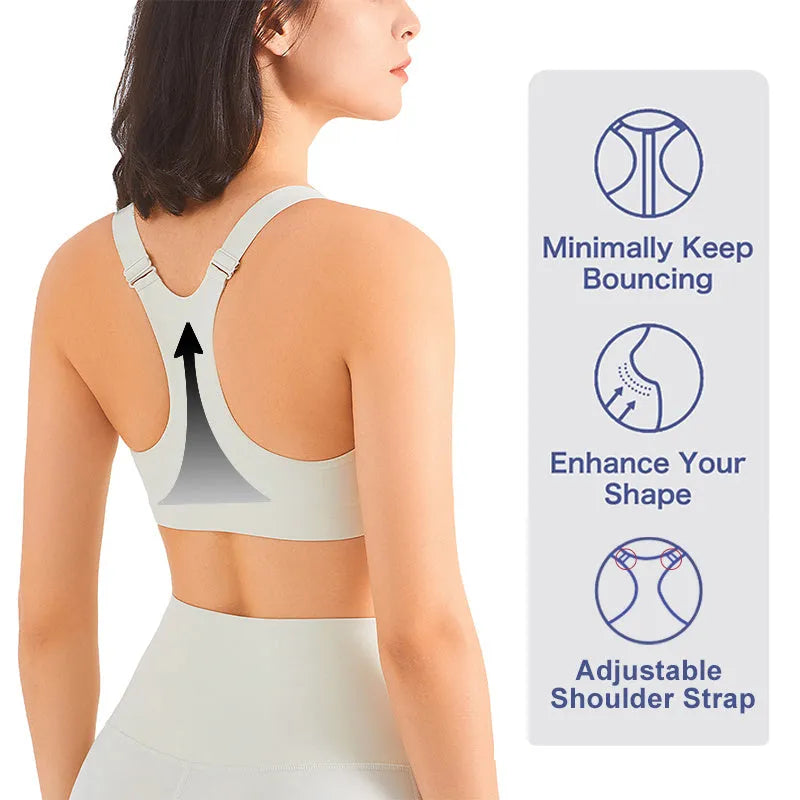 Zip front sports bra in pink lychee colour showing racerback shape and mesh back panel