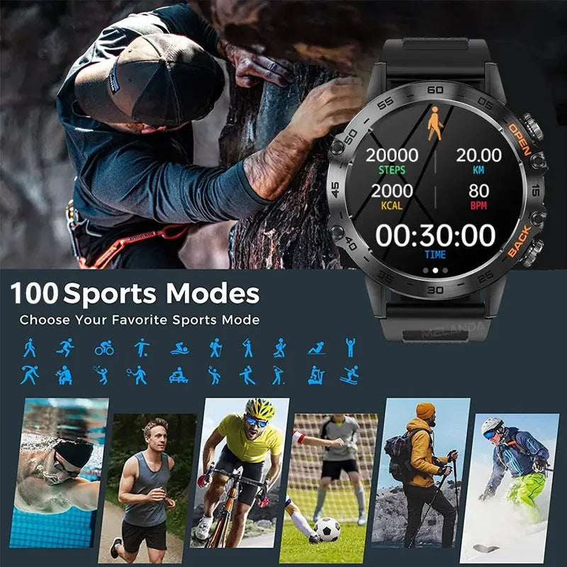 Bluetooth calling smart watch with touch screen displaying health metrics