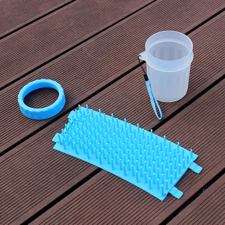 Blue silicone dog paw washing bucket with non-slip base for portable pet foot cleaning