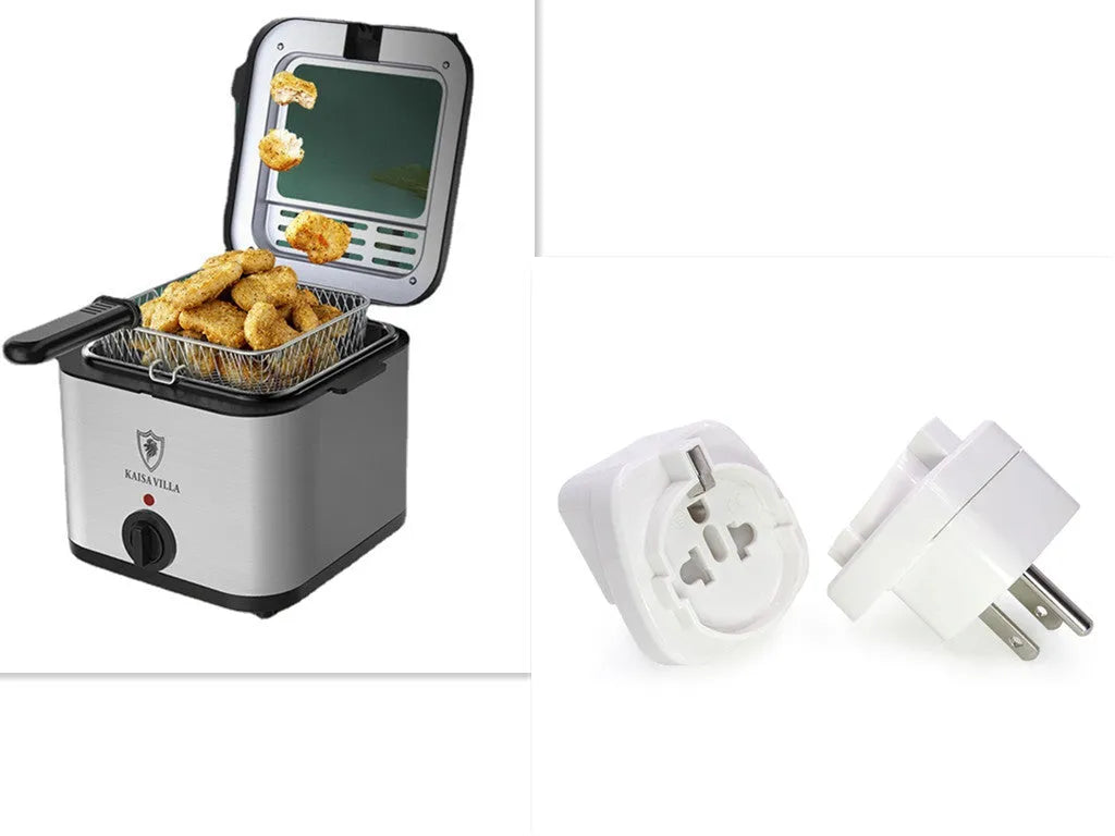 Silver 2.5-litre stainless steel electric air fryer with a detachable frying basket.