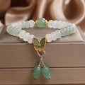Green abacus beads jade bracelet with retro butterfly tassel and pearl rhinestone decoration